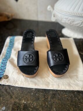 Tory Burch Patty Leather Platform Wedge Slide Sandals